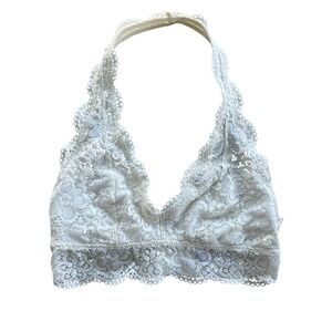 Aerie Womens XS Ivory Cream Floral Lace Lined Halter Bralette Cute Sexy Bohemian